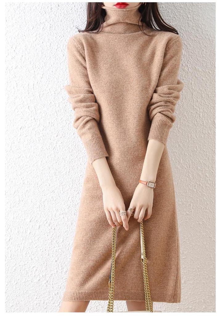Women's Loose High Neck Wool-Cashmere Knit Dress