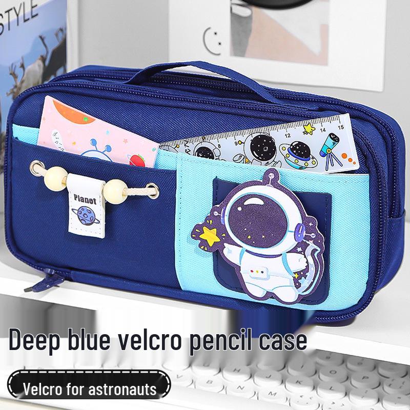 Send Astronaut Velcro! Boys' Black Dirt-Resistant Pencil Case, Hand-Carry, Large Capacity, New 2025 Style.