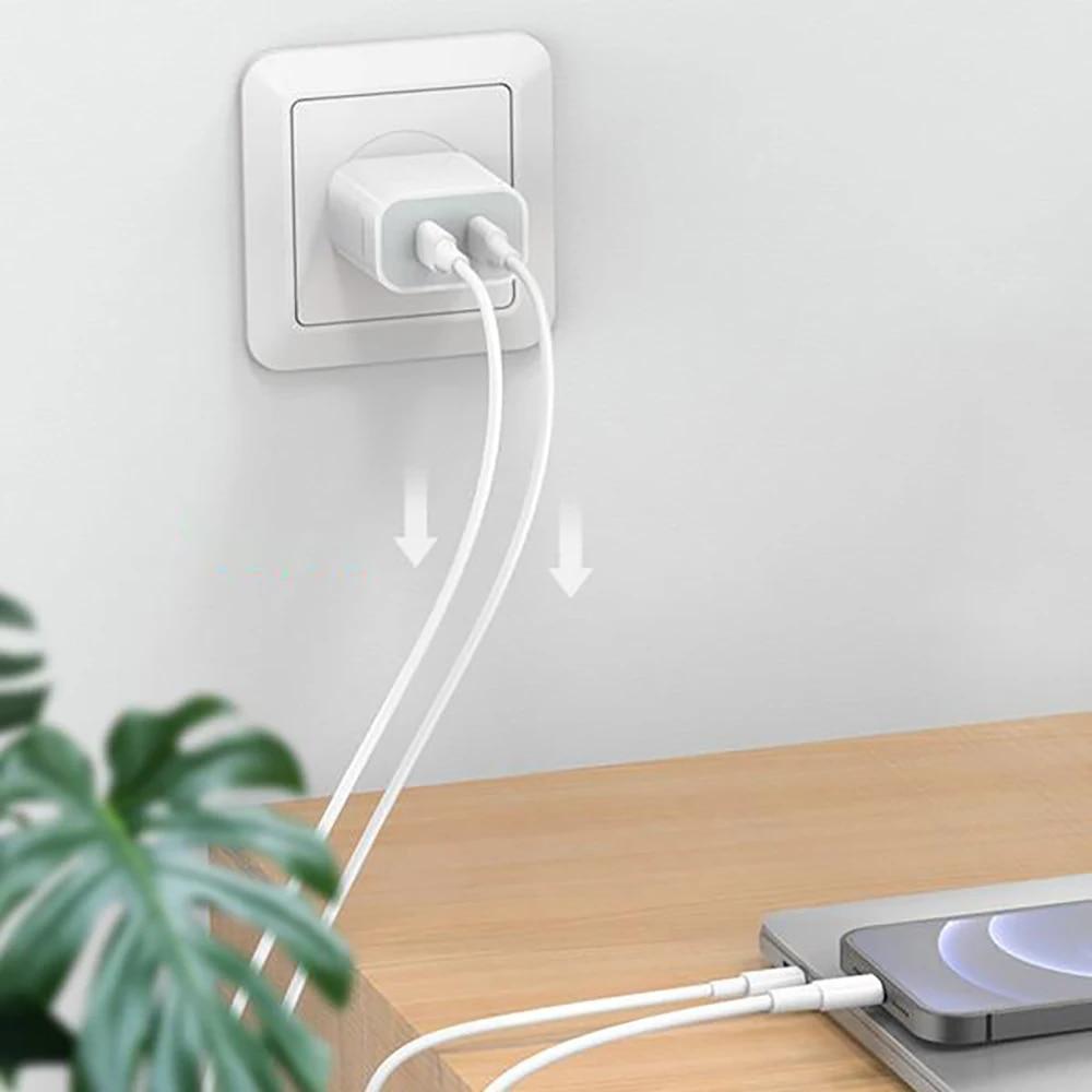 Двойное быстрое зарядное устройство PD USB Type C 40 Вт Адаптер питания с быстрой зарядкой для iPhone 16 15 14 13 iPad iPod Зарядное устройство USB C Кабель USB Type C