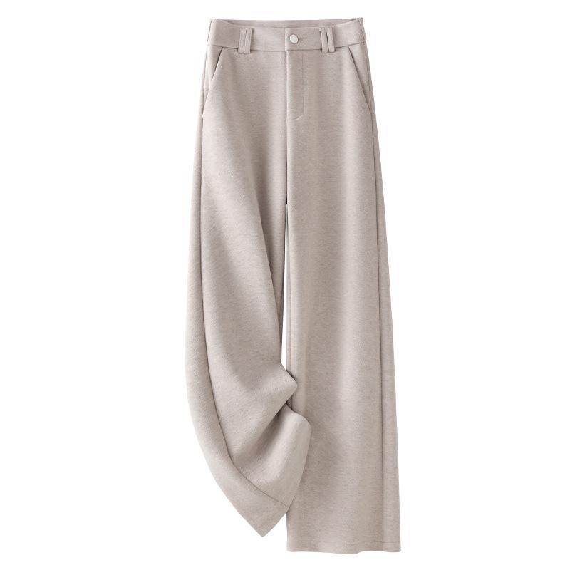 Oatmeal Acetate Wool Flannel Wide-Leg Pants - Women's 2024 Soft Cashmere Straight-Leg, Perfect for Autumn & Winter