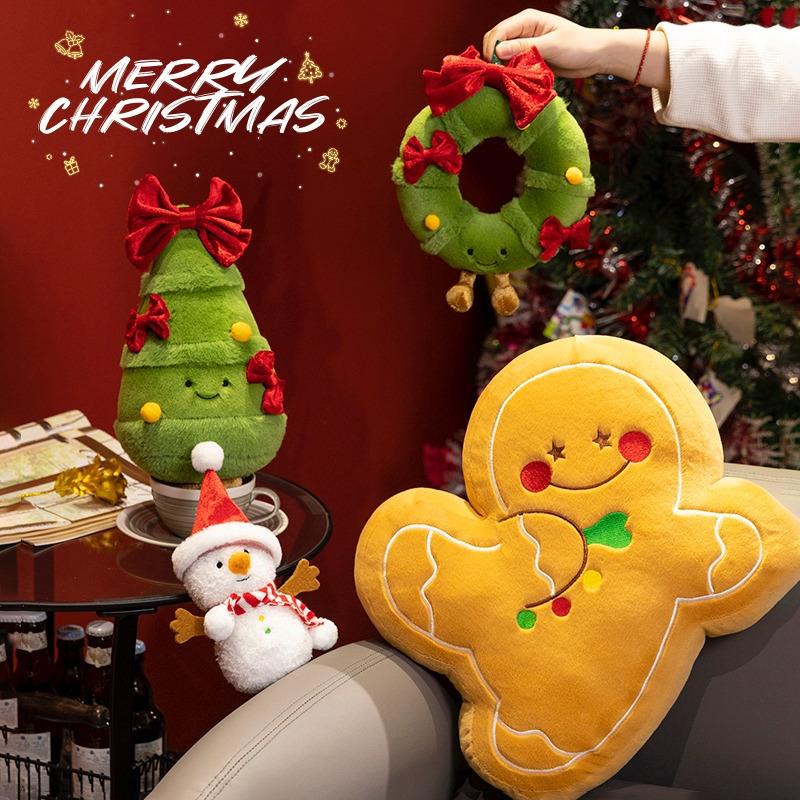 Happy Christmas Doll Gingerbread Man Pillow Scarf Snowman Doll Christmas Tree Wreath Plush Ornament Pendant