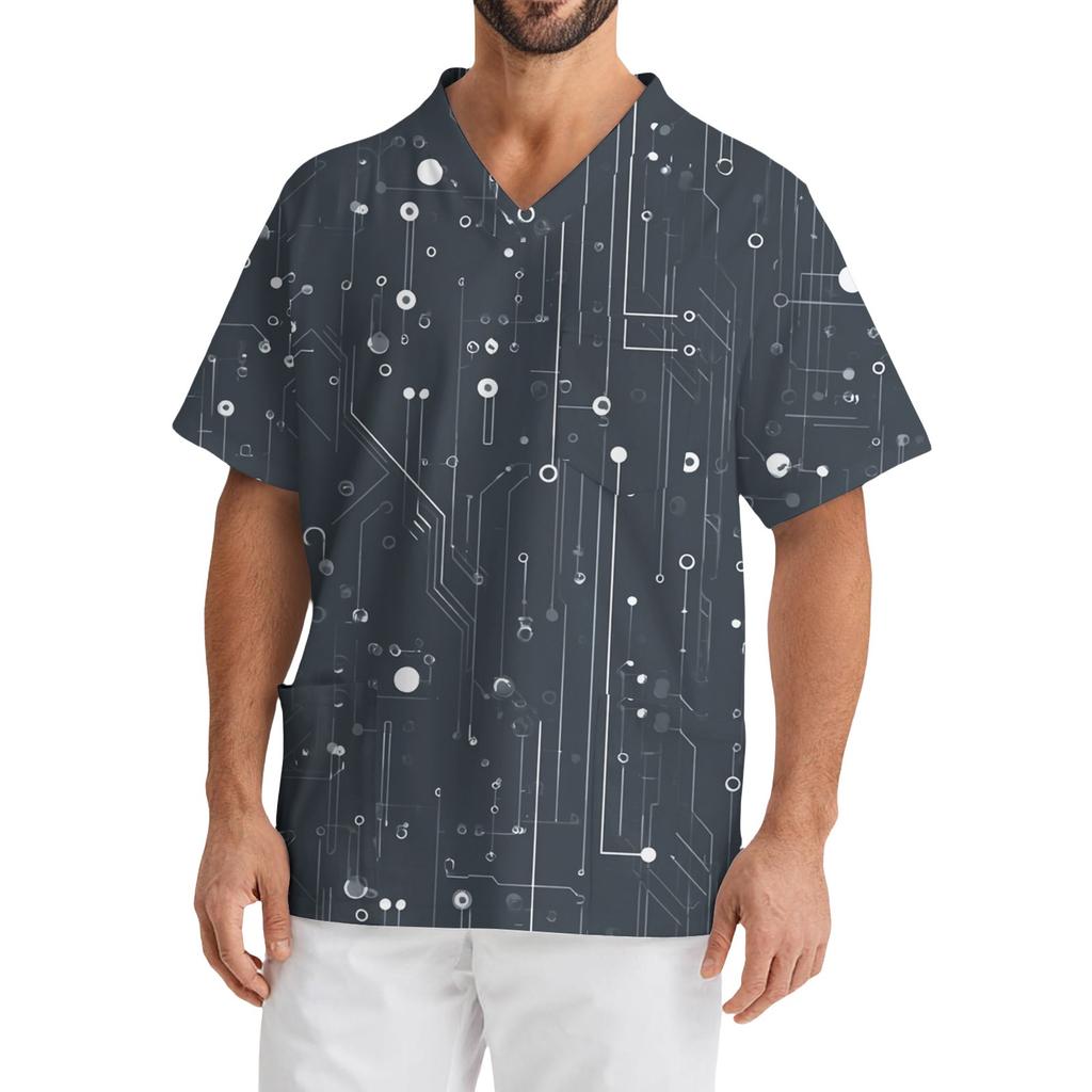 Men's Casual Short-Sleeved V-Neck Printed Front Pocket Top