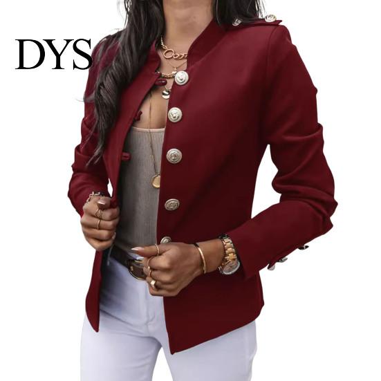 Business-Jacke Damen Anzugmantel Stehkragen Langarm Einreiher Büro Oberbekleidung Unifarben Schmal Geschnitten
