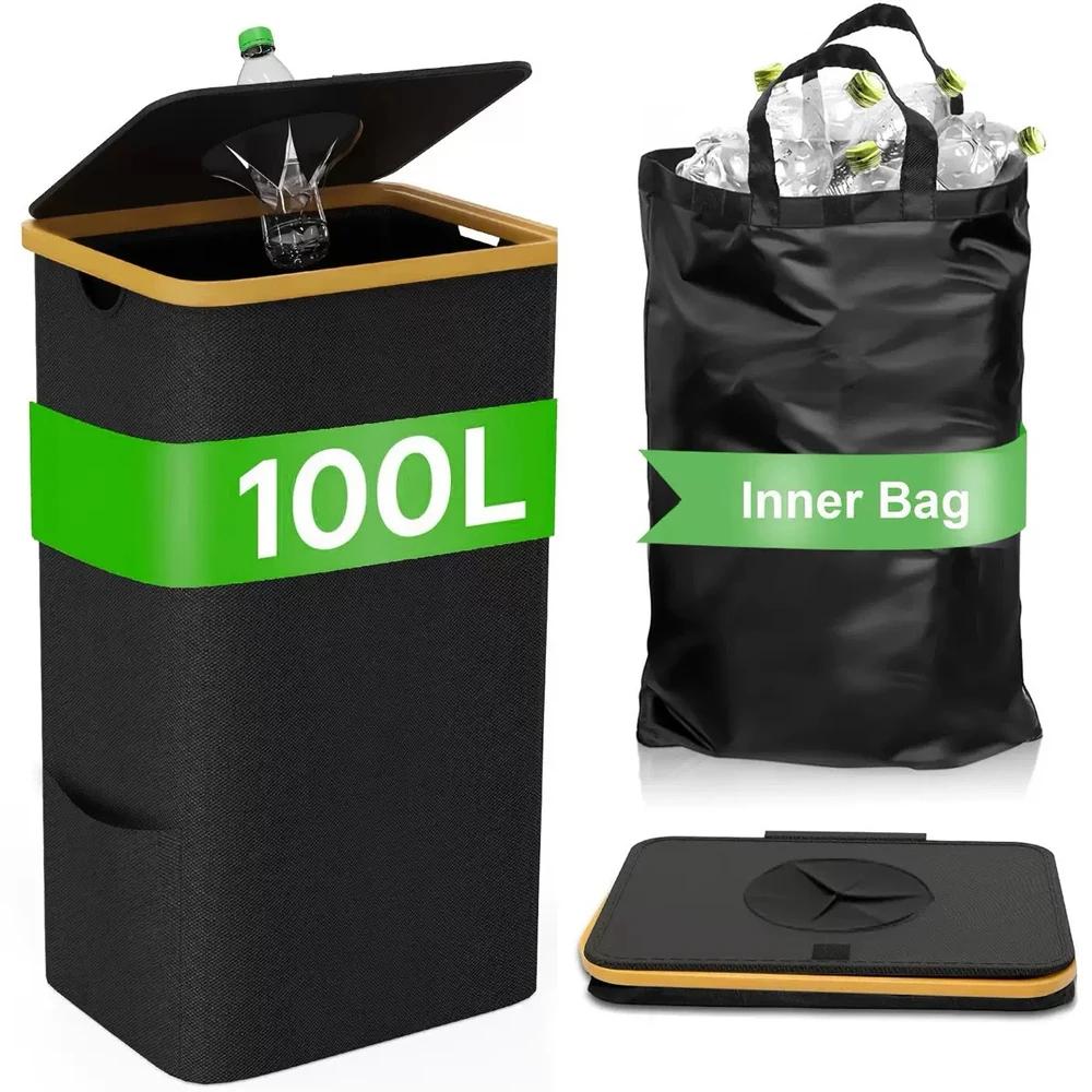 Large-capacity Storage Box with Inner Bag, Foldable, for Bottles, Clothes, Toys, Recyclable Waste, Laundry Basket, 24/100L