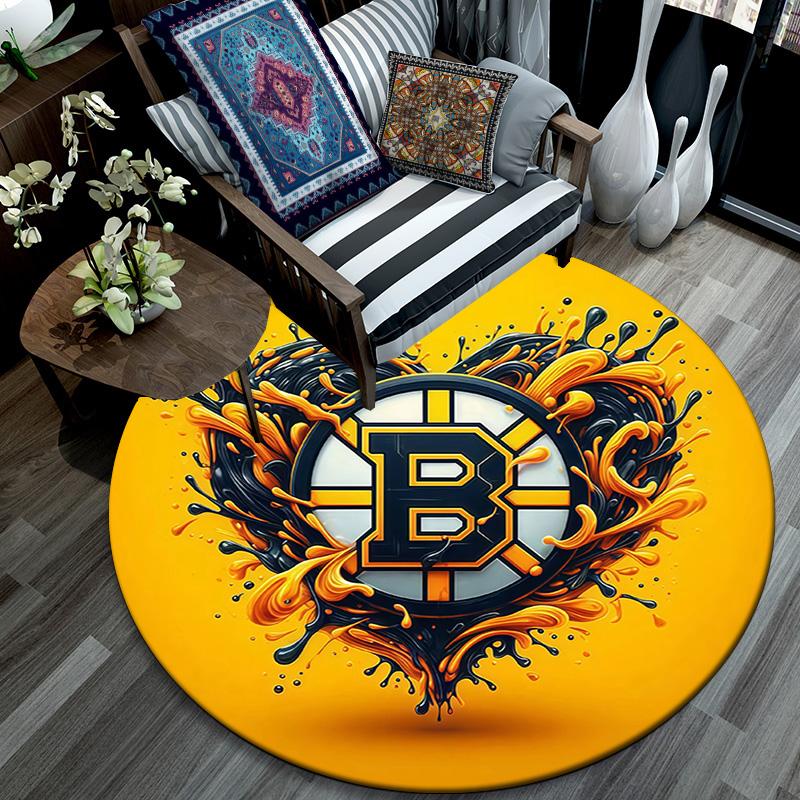 Boston Bruins Round Area Rug,Carpet Rug for Living Room Bedroom Sofa Playroom Decor,Non-slip Floor Mat