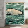 Unique Fish Design Waterproof Shower Curtain White Waves Green Color Bath Room Decoration for Home Decorate