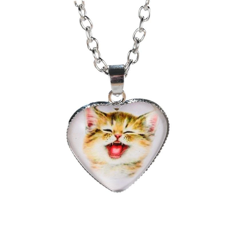 Fashion New Heart-shaped Crystal Cute Golden Kitten Pendant Necklace