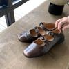 IPPEUM Ballerinas Zapatos Mujer Round Toe PU Leather Buckle Mary Janes Shoes Brown Ballet Flats
