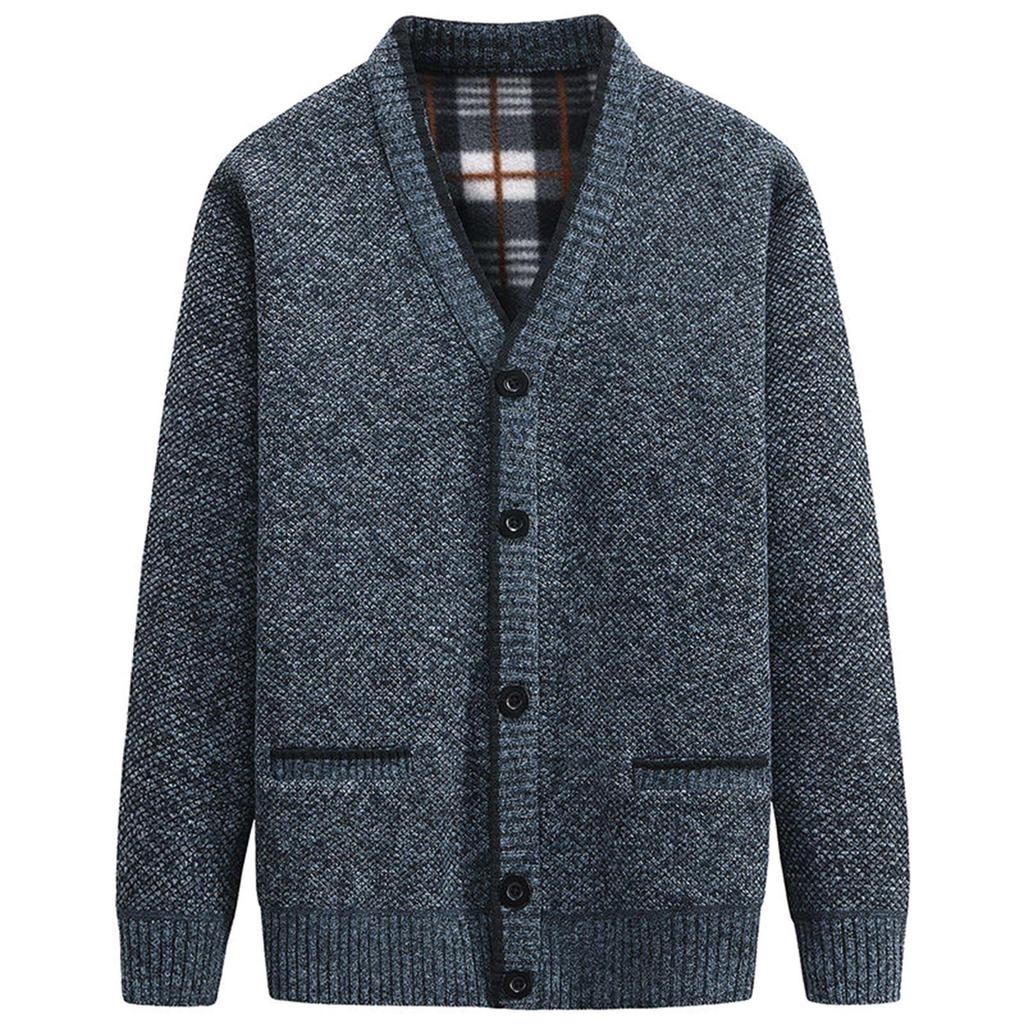 Cardigan Sweaters For Men Casual Shawl Long Sleeve Plush Thickening V-neck Knited Sweaters