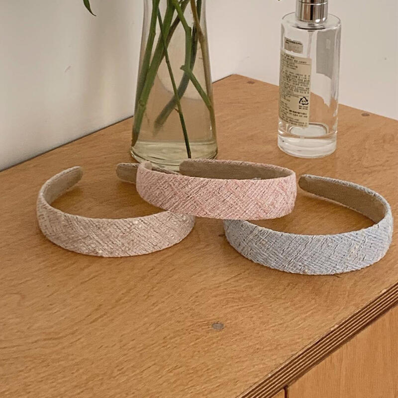 Domestically produced wide tweed hairband knit headband pink