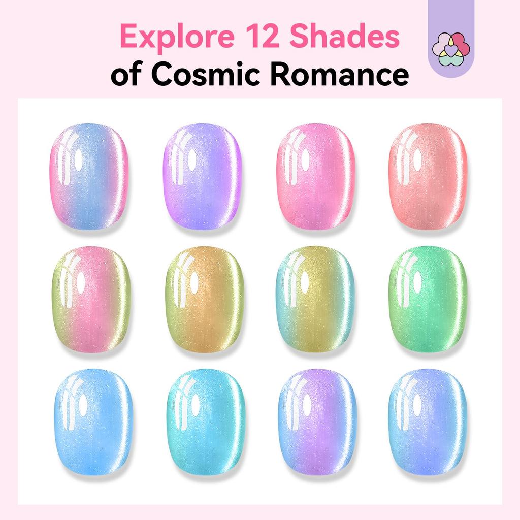 SAVILAND Cat Eye Gel Nail Polish Rainbow Aurora Cat Eye Gel Smooth Magnetic Gel Nail Polish with Magnetic DIY Nail Galaxy Nails 12-Color Set Blue,