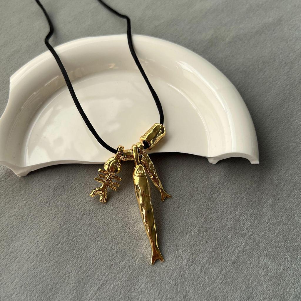 ALs Fischgräten-Anhänger-Halskette - Verstellbare Pulloverkette, Vielseitig, Modisches Meereslebewesen-Design