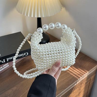 Luxury Pearl Party Clutch Bag Fashion Ladies Crossbody Phone Purse Handmade Woving Beading Handbag Summer Handbag Clutch Bag