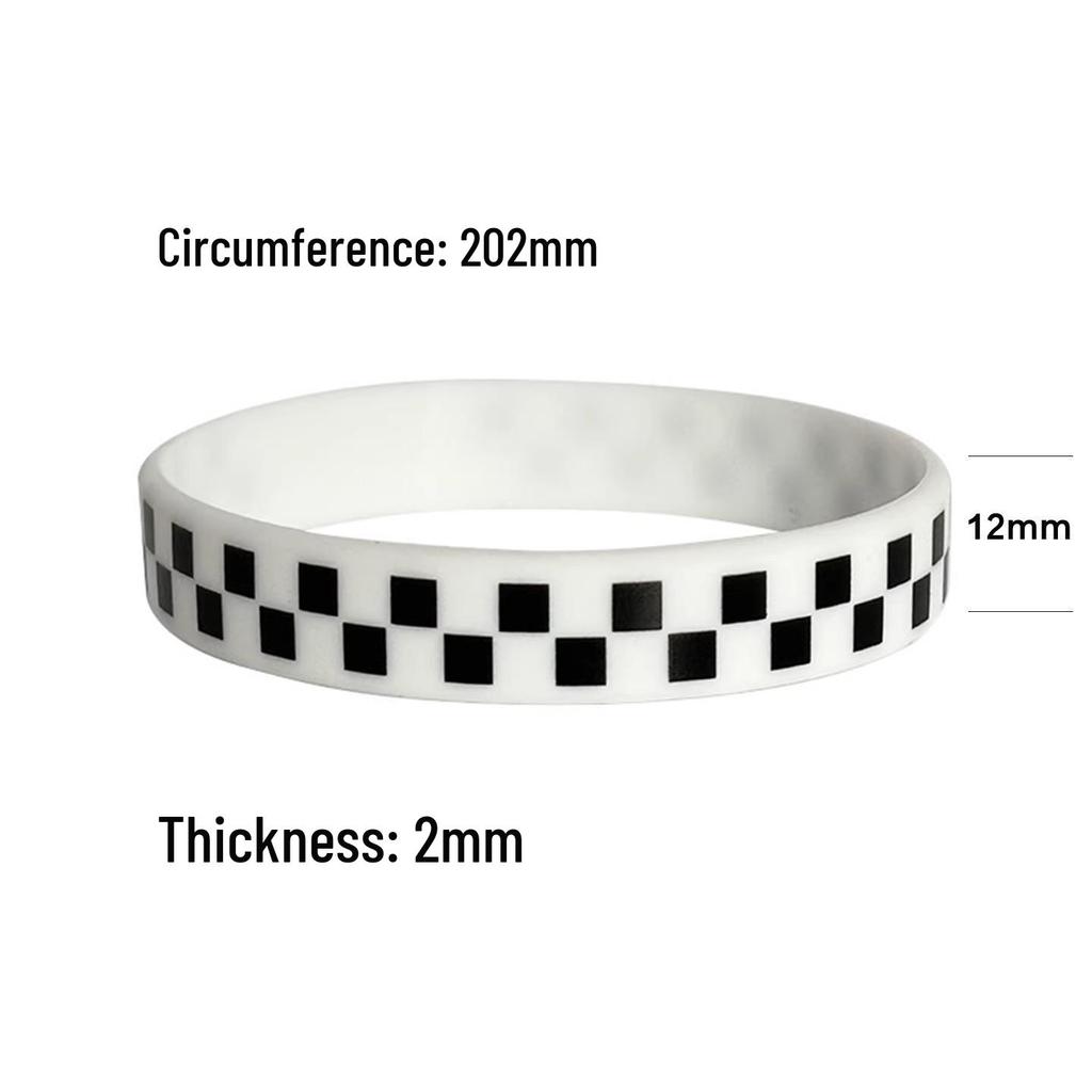 Classic Black & White Checkered Silicone Bracelet with Racing Knot Flag Design