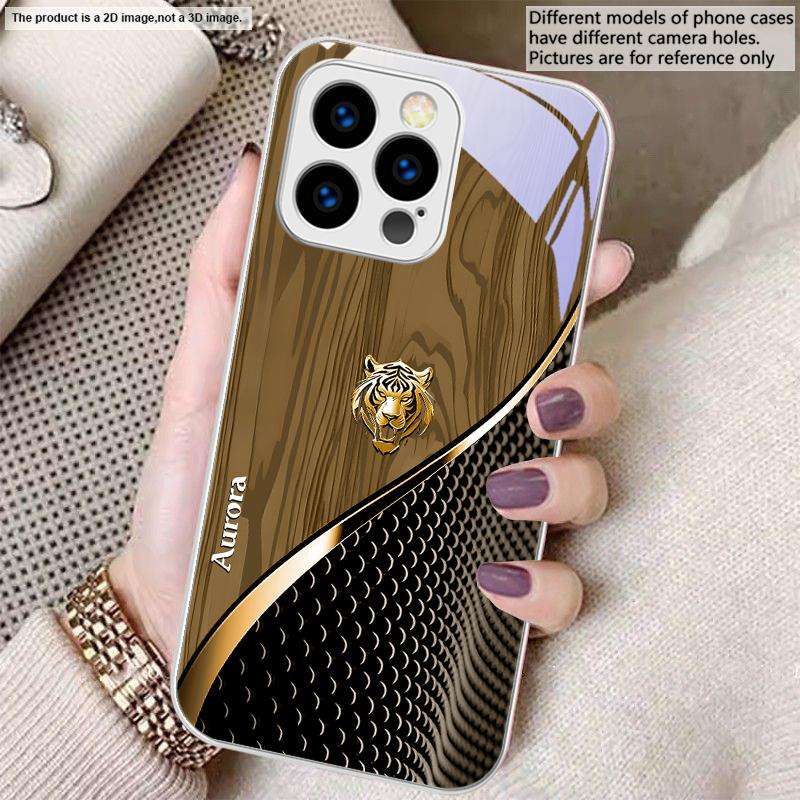 Mignon Tigre Doré Marron Pour iPhone 16 E 15 14 13 Plus 12 mini 11 Pro Max 11Pro XR Xs X 7 8 Plus 16E Coque de Téléphone en Verre Trempé