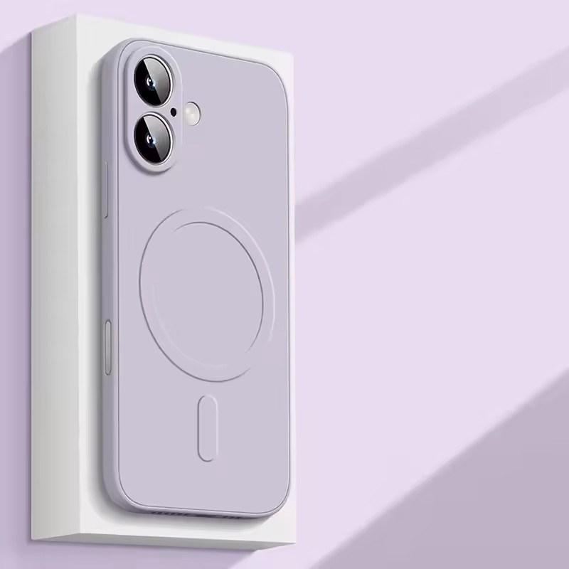 

Высококачественный жидкий силиконовый магнитный чехол для iPhone17 Air 16 15 14 Plus 13 12 Mini 11 Pro XS Max 7/8 для беспроводной зарядки Magsafe, мягкая накладка iPhone 17 светло-фиолетовый