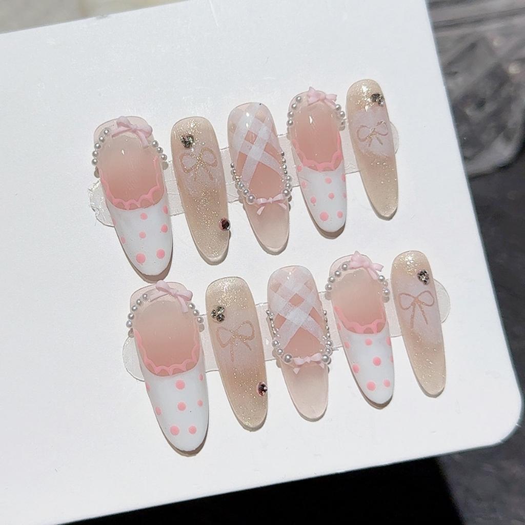 Cat Eyes Fake Nails with French Tip with Not Easy Break or Split Design for Hot Girl Dress Matching