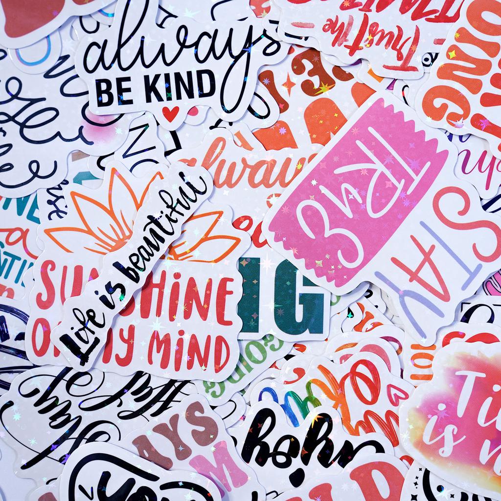 English Inspirational Stickers 100 Laser Stars Shiny Water Cup Computer Decoration DIY Waterproof Suitcase Stickers