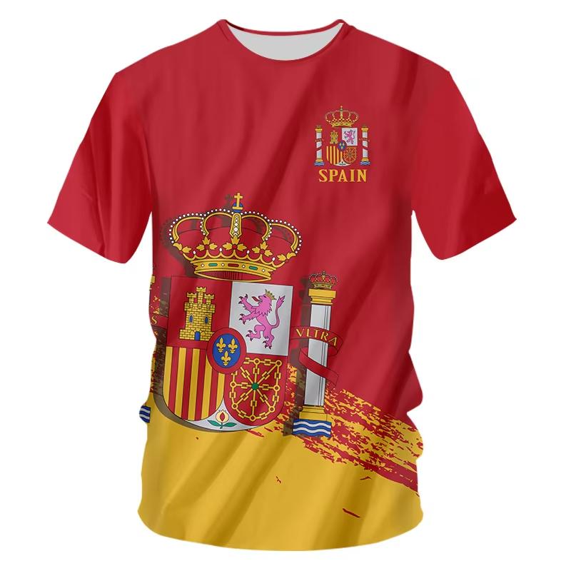 New Spain Flag National Emblem T Shirt Men Espana Football Jersey Tops 3D Printed Spanish Quick Dry T-shirt Fashion Short Sleeve