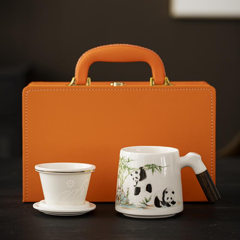 National Gift Panda Ceramic Mug Office Cup with Lid Filter Tea Separation Cup Gift Box Room Gift
