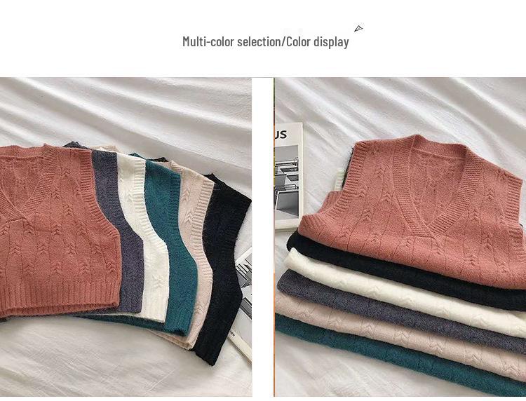 Chaleco de Punto Sin Mangas con Cuello en V Estilo Coreano 2023 para Mujer - Moda Petite Otoño/Invierno