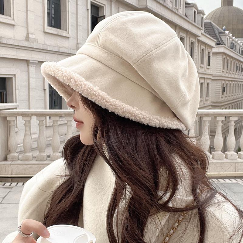 Big Head and Face Showing Small Hat for Women In Autumn and Winter Fisherman's Hat Versatile Thickened Warm Ear Protection New Style Pile Beret