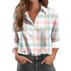 Women's Casual Fashion Plaid Print Half-Open Collar Long Sleeve Shirt