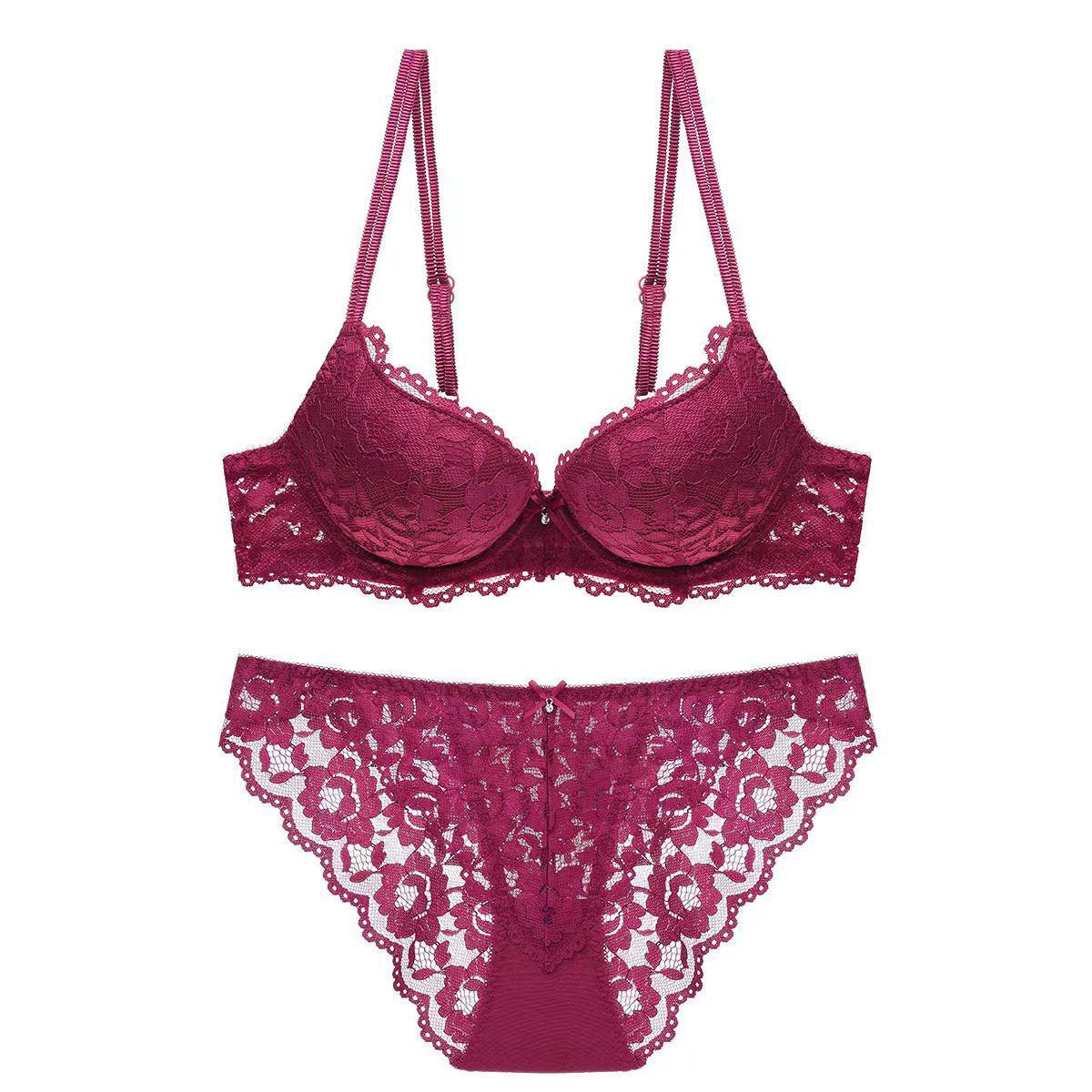 Damen Push-up Spitzen-BH-Set: Vergrößert kleine Brüste, Sammelt Seitenfett, Verhindert Hängenbleiben - Sexy Herbst/Winter Lingerie 34/75AB brown