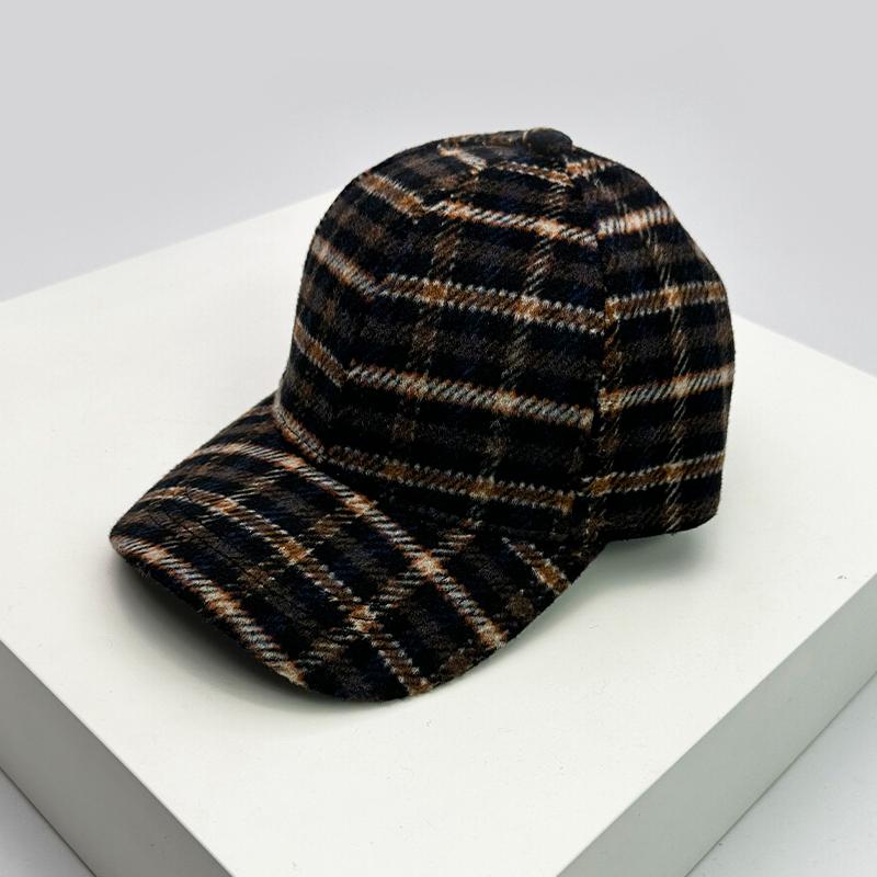 Herbst und Winter Neue Herren Damen Warmer Wollstoff Streifen Karomuster Baseballkappen Vielseitige Mode Britischer Stil Retro Hahnentrittmuster