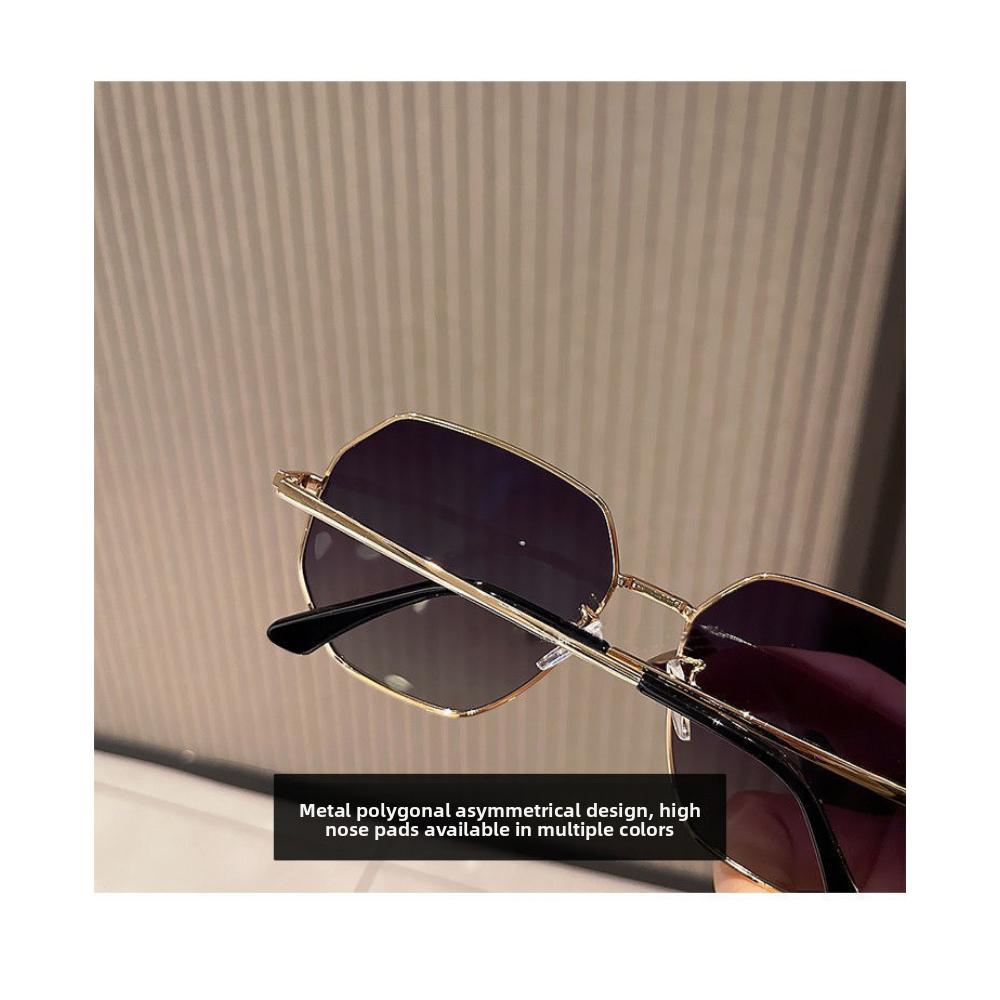 Transparent Blue Versatile Sunglasses Men's and Women's Polygonal Metal Driving Sunglasses Korean Version Tide Seaside Travel Glasses Women