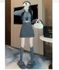 Women's High Waist Gray Plaid A-Line Wool Skirt - Petite, Anti-Exposure, Autumn/Winter Style