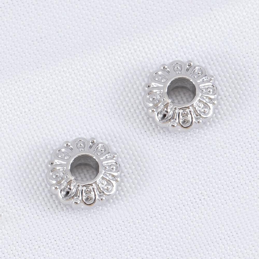 10Pcs 2*6mm Silver Color Plated Copper Alloy Flat Spacer Beads Daisy Pattern for DIY Bracelet Necklace Jewelry Making Accessorie