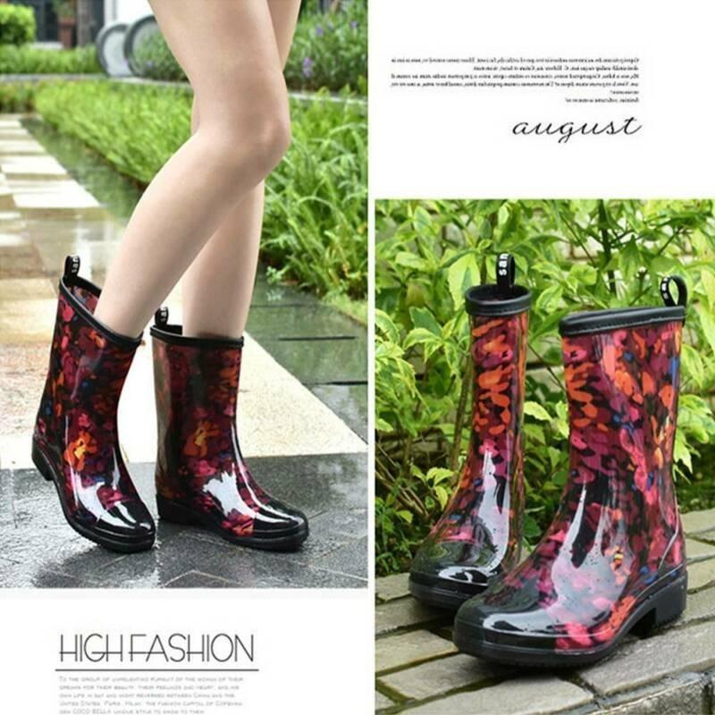 Women Rain Boots Floral Printed Rubber Festival Waterproof Wellington Anti-slip Rain Shoes