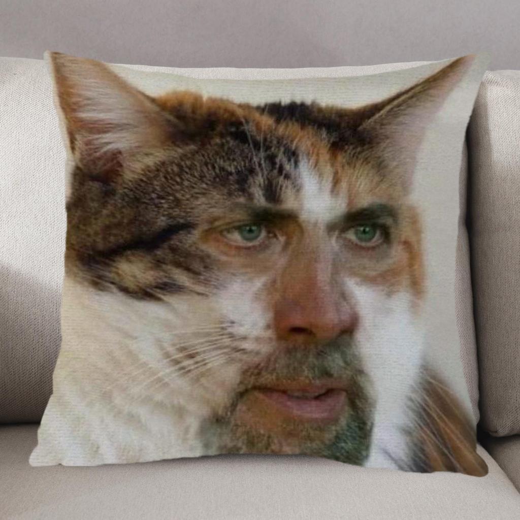 pc Funny Nicolas Cage Cat Meme Throw Pillow Cover D DoubleSided Print Soft Polyester Cushion Case for Home Sofa Bedroom Car