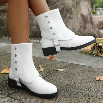 Plus Size Rivet Splicing Wind Square Heel Fashion Boots Fall and Winter New Metal Buckle Low Top Wear Women's Boots