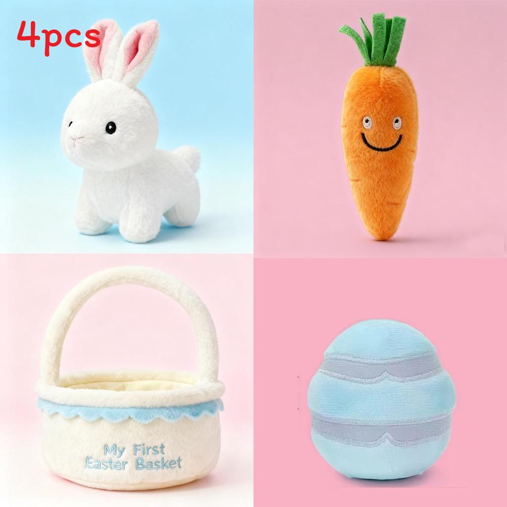 Easter Plush Bunny Toy With Carrot Basket Set For Holiday Decor And Gift Giving