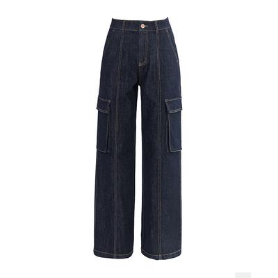 Straight Jeans for Women New High-waist Loose Multi-pocket Work Pants Slim and Casual Floor Pants