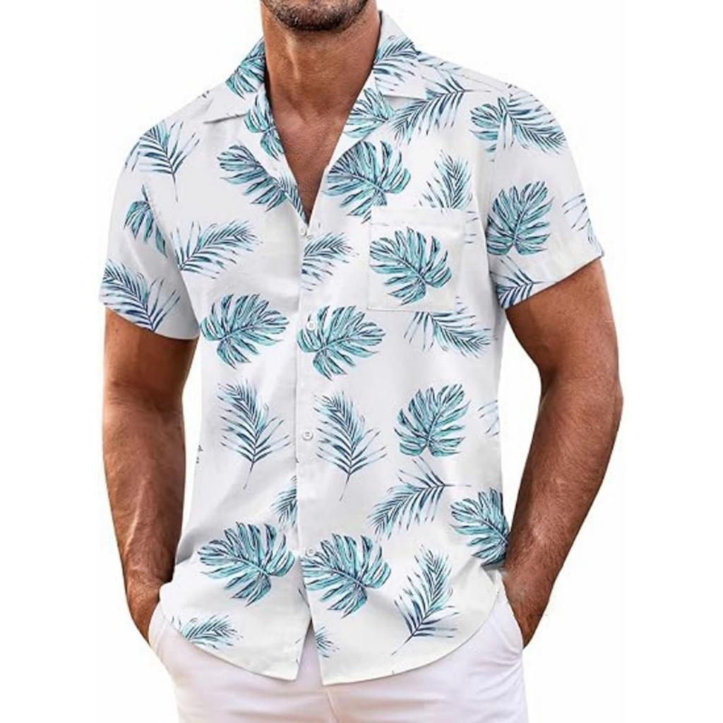 Men's Hawaiian Shirt Short Sleeved Floral Button Shirt Tropical Summer Beach Shirt Camping Collar Shirt