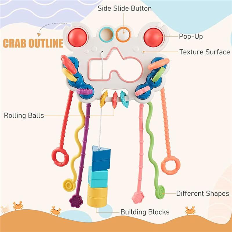 Montessori Toys for Baby Sensory Toys Crab Travel Toys Toddlers 1 2 3 Year Old Pull String Fidget Toys Birthday Gifts