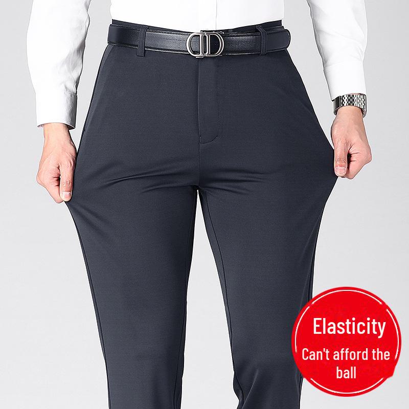 Men's Elastic Casual Thickened Formal Trousers for Autumn/Winter - Non-Iron, Loose, Straight Fit