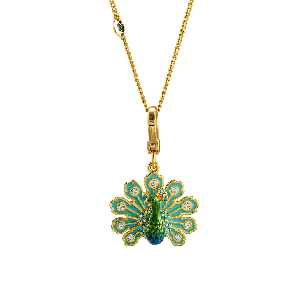 Ethnic Style Peacock Pendant Necklace with Enamel and Diamond-Inlaid Feathers