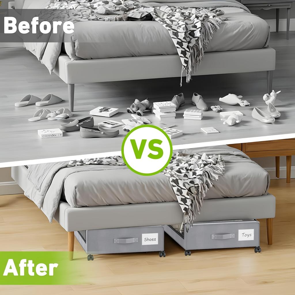 Underbed Storage Boxes with Pulley Shoes Blankets Toy Storage Shelves Dustproof with Lid Household Bedroom Folding Storage Boxes