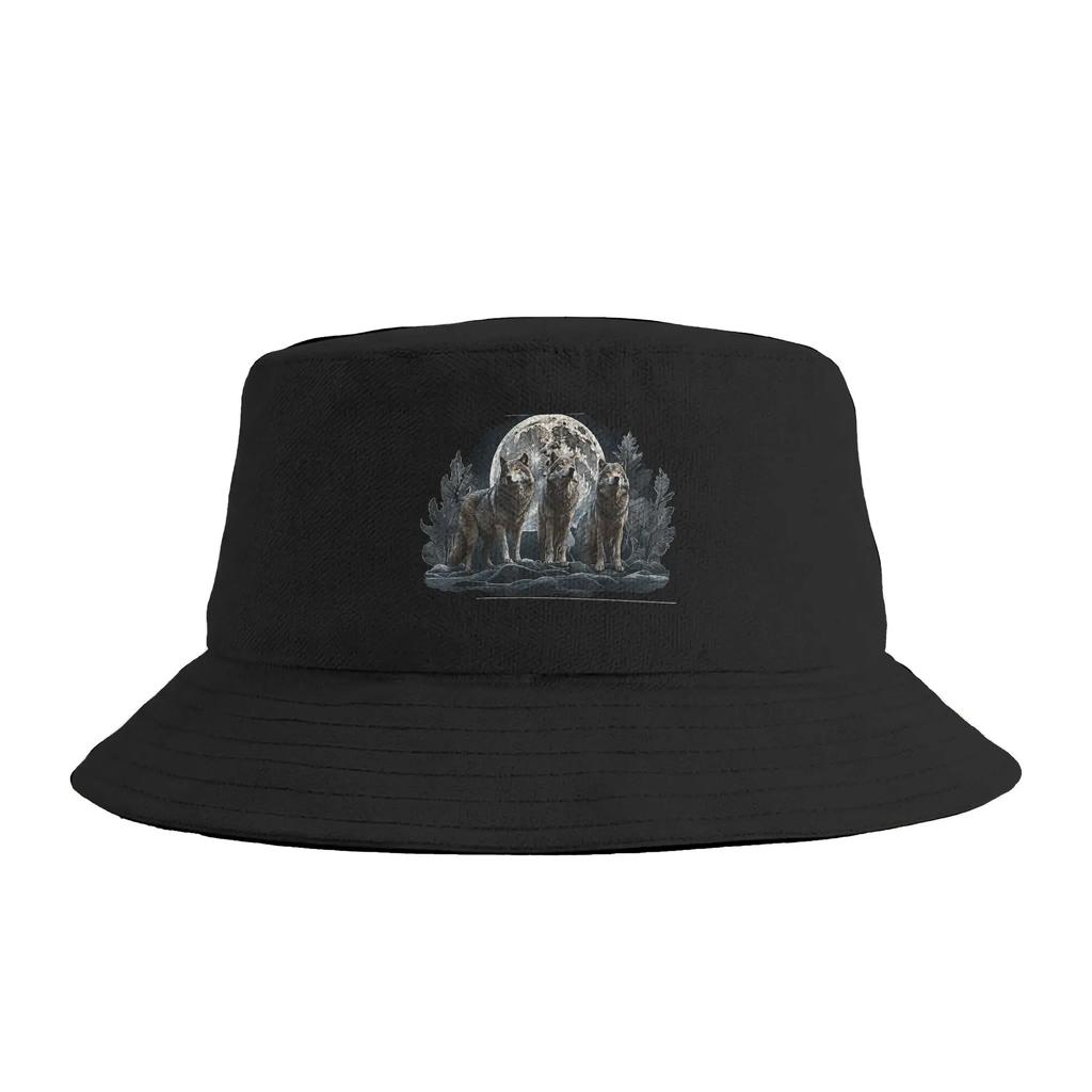 Epic Three Wolves Howling At The Moon 80s Poster Style Wolf Bucket Hat Street Style Fisherman Caps Fashion Vacation Sun Hats