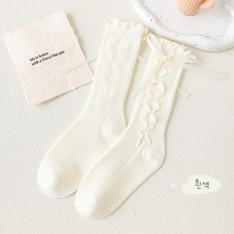 

Детские кружевные гольфы с бантом до колена - Модные хлопковые чулки для весны и осени 1-3 years, foot length 11-14 cm