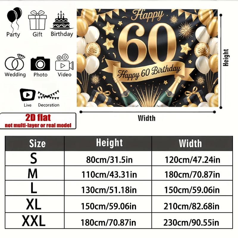 Party Backdrop 60Th Birthday Stars Flat Golden Balloons Champagne Bottles Multi Family Event Photo Background Front Door Decor