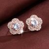 Elegant Female White Zircon Round Earring Charm Gold Silver Rose Color Stud Earrings For Women Vintage Wedding Jewelry