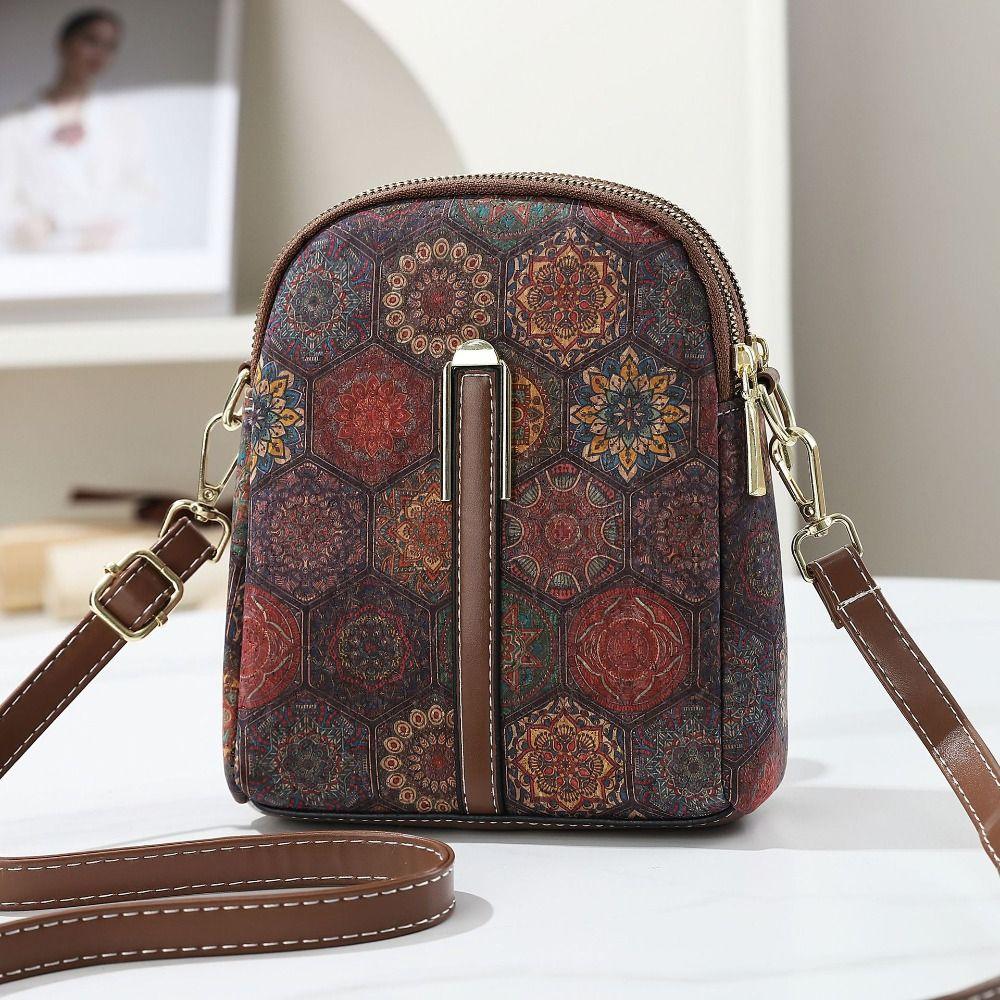 Women Fashion Bohemian Style Printed Phone Bag Ethnic Style PU Leather Single Shoulder Bag Luxury Versatile Handbag For Ladies
