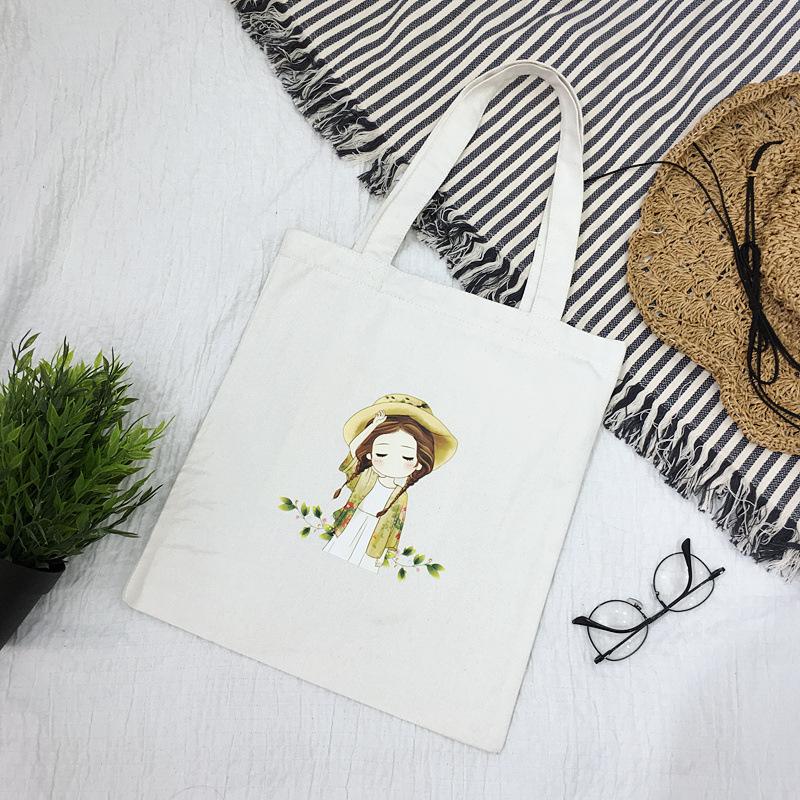 Cartoon canvas bag women's shoulder new student literary printed cloth bag handbag simple large-capacity shopping bag