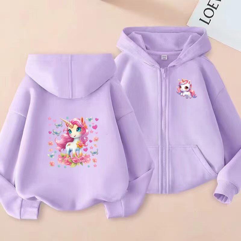Girls Boy Leisure Sweatshirt Coat Children's Pretty Girl Pink Gift Charming Unicorn Cardigan Hoodies Kawaii Zipper Style