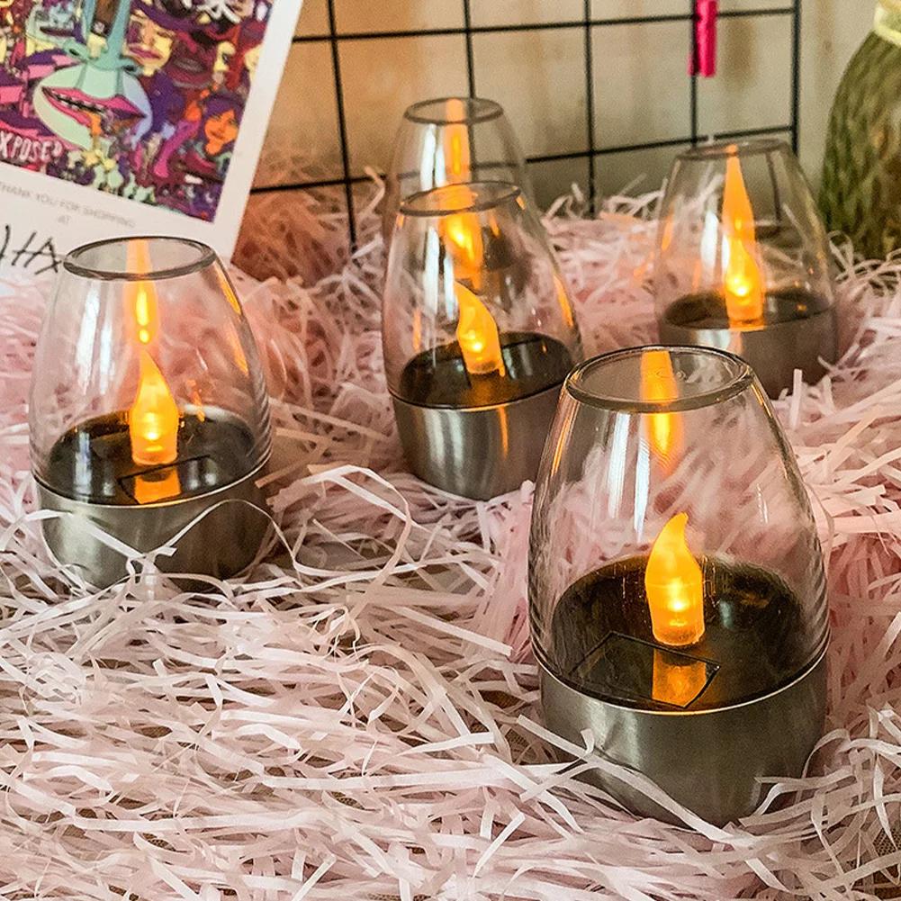 1-6PCS LED Stainless Steel Solar Candle Lights Outdoor Patio Garden Solar Lamp Lawn Deck Decorative Night Lights Solar Lantern